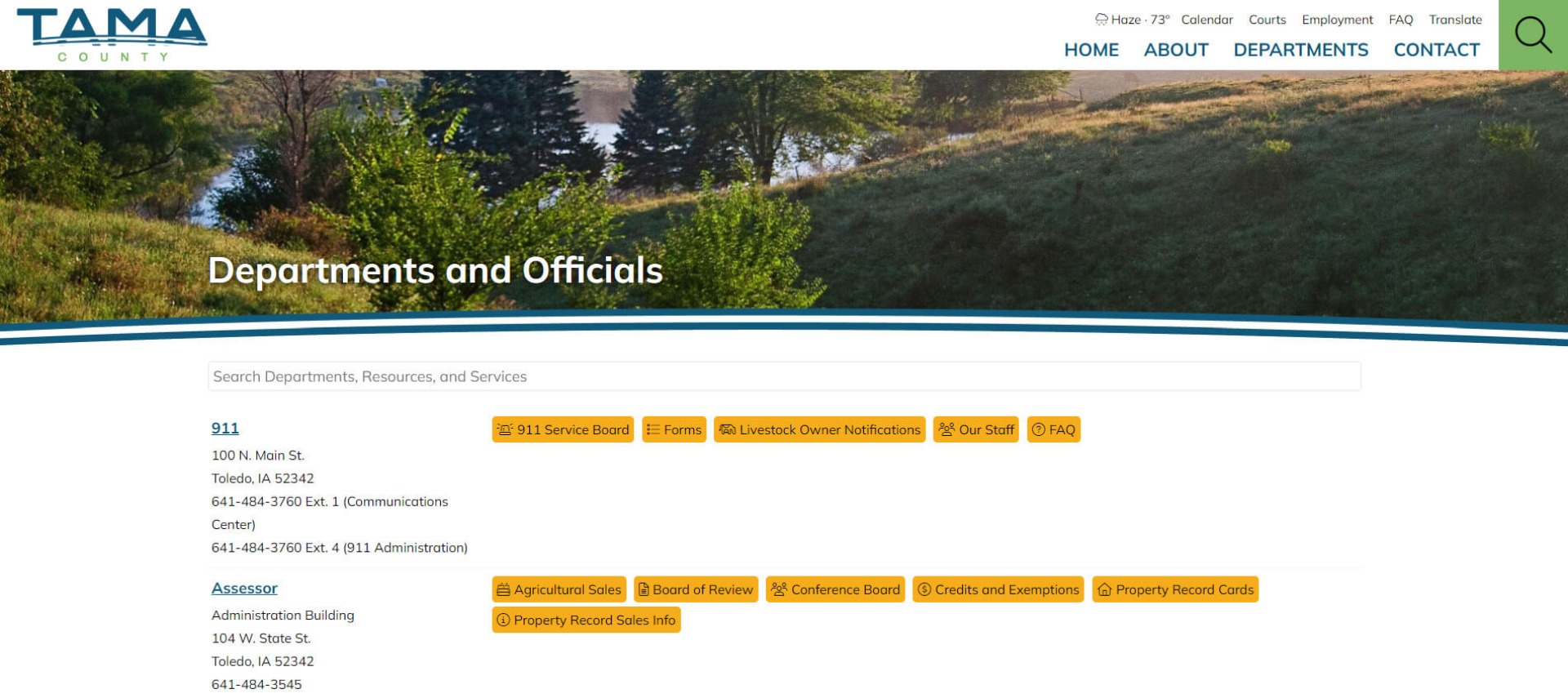 Departments and Officials page of the Tama County, Iowa, website.